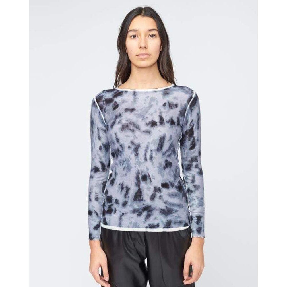 KOKUN Printed Overdyed soft bamboo cashmere blend Sweater Crew Silver Water sz S